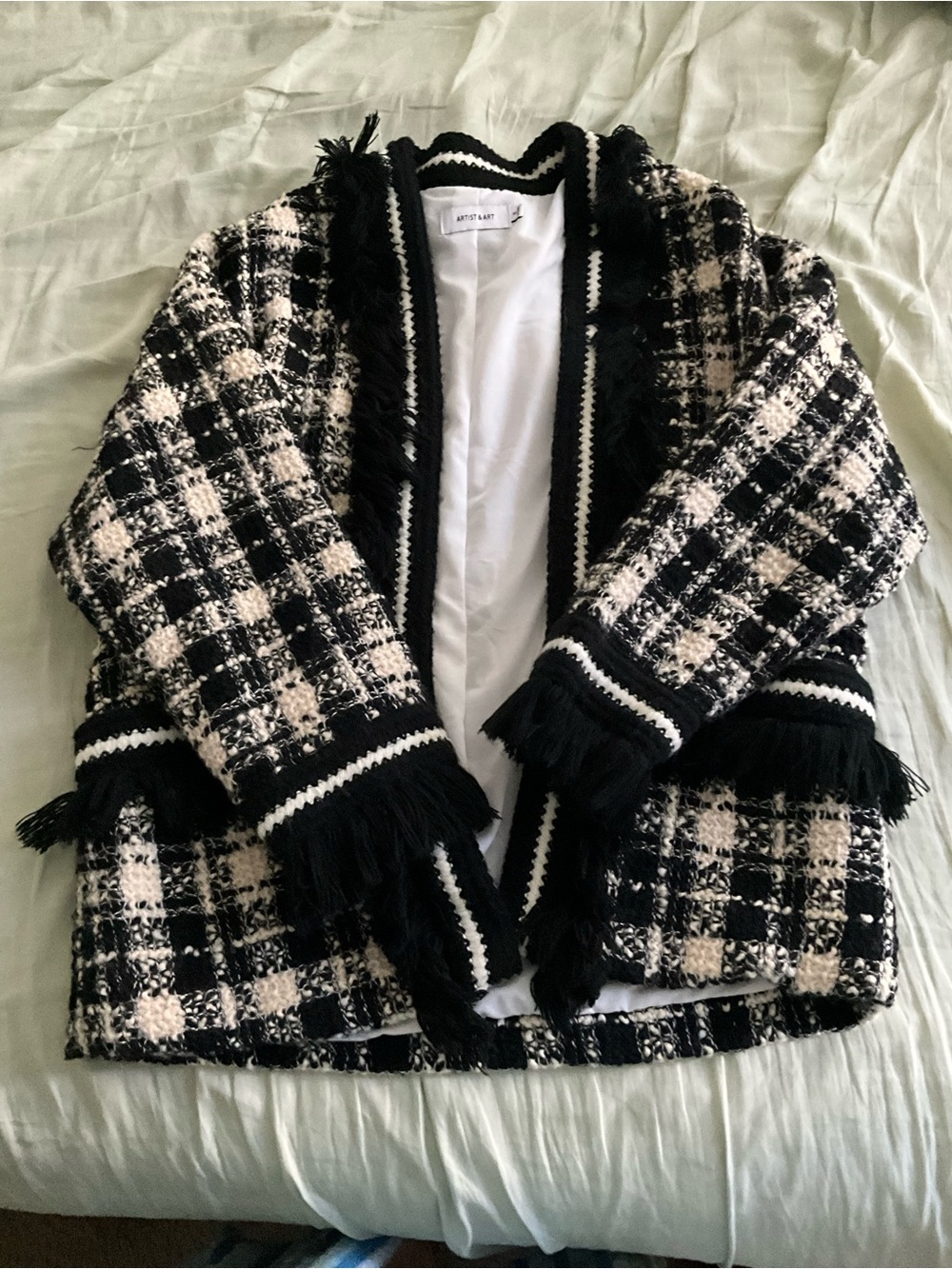 Plaid Tweed Fringe Cardigan Jacket